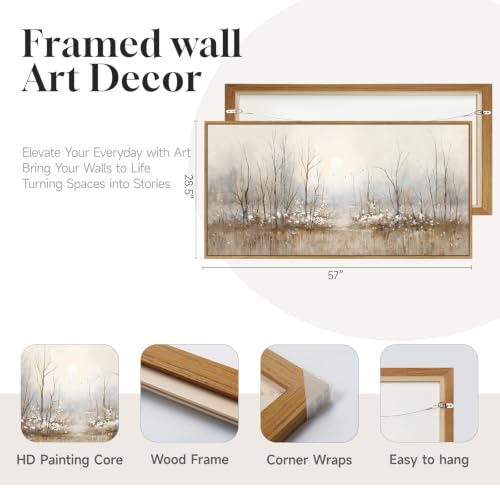 Large Framed Neutral Abstract Landscape Wall Art for Living Room, 60x30 In - color: Beige Brown