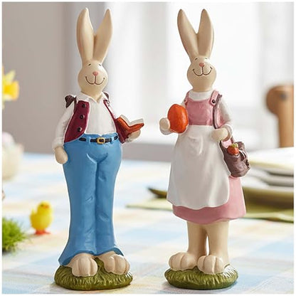 Easter Bunny Figurines Set of 2, Resin Rabbit Couple, 6.1 Inch - size: 6.1 inch