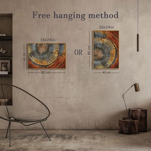 BingruiArt Faux Wood Tree Ring 03 Canvas Wall Art 16x24 Framed - color: Tree Ring - 03, size: 36"L x 24"W