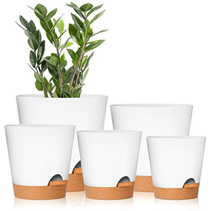 GARDIFE Plant Pots 7/6.5/6/5.5/5 Inch Self Watering Planters with Drainage Hole, Plastic Flower Pots, Nursery Planting Pot for All House Plants, African Violet, Flowers, and Cactus,White - color: 7-white, size: 7+6.5+6+5.5+5 inch