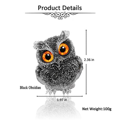 Jovivi 2.5" Black Obsidian Crystal Owl Statue Hand Carved Resin Figurines - color: Black Obsidian