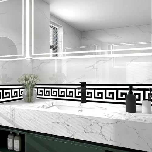 Greek Key Peel and Stick Wallpaper Border, 4.7 in x 16.4 ft - color: Black/White, size: 4.7" x 196.8"