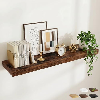 55 Inch Long Floating Shelves for Wall Set of 1, 12"D Wood Grain Shelves - color: Rustic Brown, size: 55"Wx12"Dx2"H, 1P