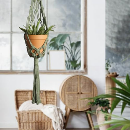 Artilady Boho Hanging Planter for Indoor Plants, Macrame Plant Hanger - color: Dark Green