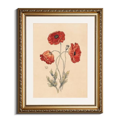 VIYYIEA Gold Framed Red Poppy Wall Art Floral Canvas Painting, 13×16 Inch - color: Red Poppy Wall Art, size: 16"L x 13"W