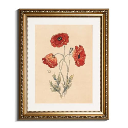 VIYYIEA Gold Framed Red Poppy Wall Art Floral Canvas Painting, 13×16 Inch - color: Red Poppy Wall Art, size: 16"L x 13"W