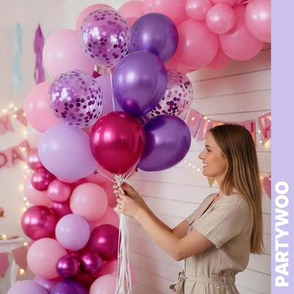 PartyWoo Pink and Purple Balloons 66pcs 12 Inch Pink Purple Balloons - color: Pink-3325