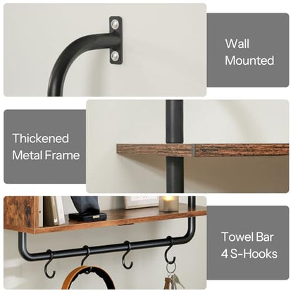 HOOBRO Floating Shelves with LED Lights, 29.5" LED Wall Mounted Shelf - color: Rustic Brown + Black