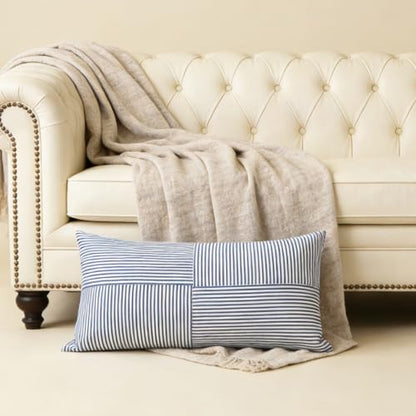 Slow Cow Lumbar Throw Pillow Cover Stripe 12 x 24 Inches Denim Blue - color: D-denim Blue, size: 24" x 12" (Pack of 1)