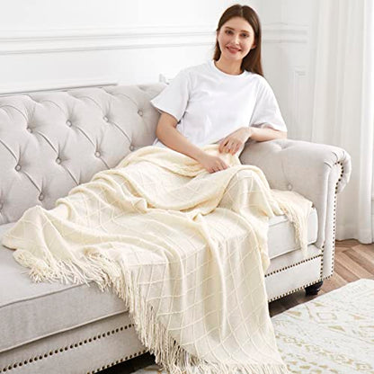 Acrylic Knitted Throw Blanket, White, 50 x 60 Inches - color: White