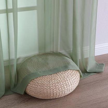 OVZME Sheer Sage Green Curtains 108 Inches Long 2 Panels Set, 59 Inch Extra Wide Lightweight Airy Sage Green Sheer Curtain for Living Room Bedroom, Filmy Voile Rod Pocket, 59Wx108L Inches - color: Sage Green, size: 59"W x 108"L (Pack of 2)