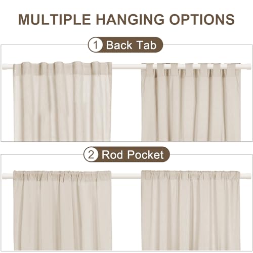 ASPMIZ Cotton Linen Farmhouse Curtains Boho Rustic Button Panel, Country Window Curtain Panels, Brown Stripe Modern Curtains for Living Room, Back Tab & Rod Pocket Curtain 52 x 63 Inch, 2 Panels - color: Beige&brown, size: 52"W x 63"L (Pack of 2)