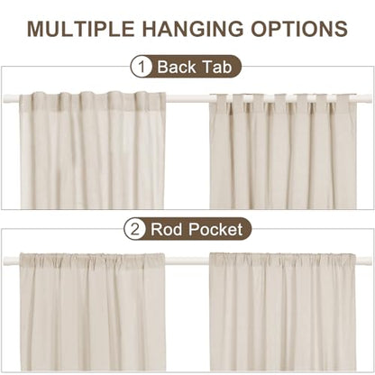 ASPMIZ Cotton Linen Farmhouse Curtains Boho Rustic Button Panel, Country Window Curtain & Drapes, Brown Stripe Modern Curtains for Living Room, Back Tab & Rod Pocket Curtain 52 x 84 Inch, 2 Panels - color: Beige&brown, size: 52"W x 84"L (Pack of 2)