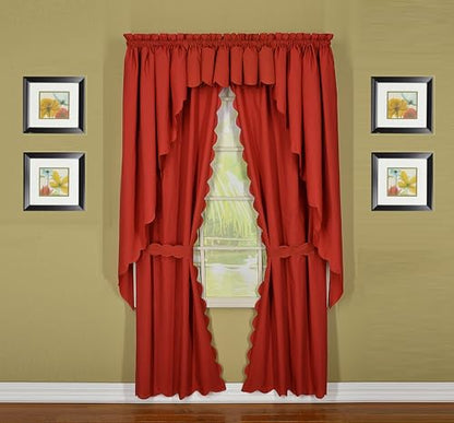 Today's Curtain, Orleans Scallop Curtain, Brick Red 45" Panel Pair and Tieback,4-Piece-Set, 60" W x 45" L, Brick Red - color: Brick Red, size: 60"W x 45"L (Pack of 1)