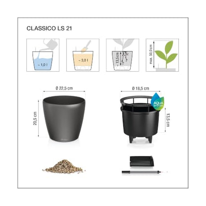 Lechuza Classico Color 21 White, Self-Watering Small Round Planter, D8.3 H7.9 in - color: White Matte, style: 21
