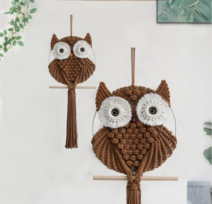 Achart Owl Macrame Wall Hanging-Hand Woven Boho Tapestry-Macrame Wall Decor - color: Brown-S