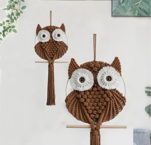 Achart Owl Macrame Wall Hanging-Hand Woven Boho Tapestry-Macrame Wall Decor - color: Brown-L&S