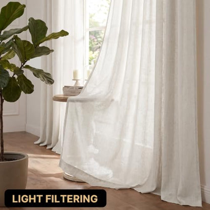 PrinceDeco Linen Semi Sheer Curtains for Living Room, 52x84 inch, Natural - color: Natural, size: 52"W x 84"L (Pack of 2)