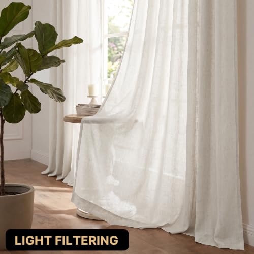 PrinceDeco Linen Semi Sheer Curtains for Living Room, 52x63 inch, Natural - color: Natural, size: 52"W x 63"L (Pack of 2)