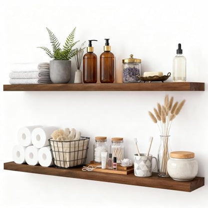 foxsky 48 Inch Long Walnut Floating Shelves for Wall, Solid Wood Shelf - color: Walnut, size: 48 inch
