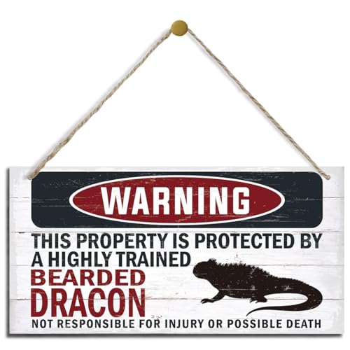 Warning Sign, Bearded Dracon Warning Wood Plaque Sign, Funny Door Signs, Decorative Wood Hanging Suspension Plaque, Farmhouse Wooden Wall Decor, Outdoor Hanging Wooden Signs - color: BEARDED DRACON