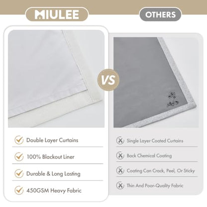 MIULEE Pinch Pleated Blackout Linen Curtains Beige White 2 Panels W50xL102 - color: Beige White, size: 50"W x 102"L (Pack of 2)