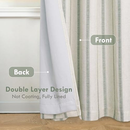 DriftAway Farmhouse Linen Blackout Curtains, Striped, Loden Green - color: G Loden Green Stripe, size: 52"W x 45"L (Pack of 2)