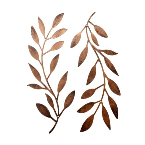 Deanvzes 2 Pieces Metal Tree Leaf Wall Sculptures Ornament Vine Olive Branch Leaf Wall Art Wrought Iron for Living Room Bar Hanging Ornaments (Red Brass - Hand Brush) - color: Red Brass - Hand Brush