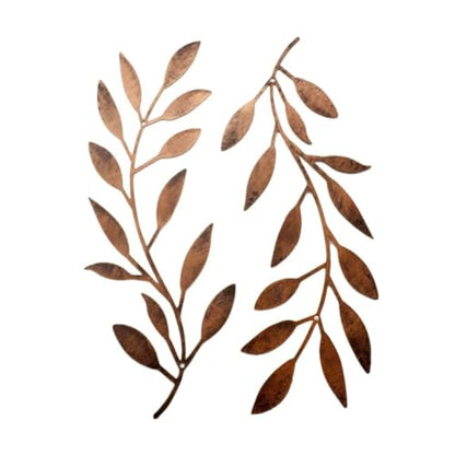 Deanvzes 2 Pieces Metal Tree Leaf Wall Sculptures Ornament Vine Olive Branch Leaf Wall Art Wrought Iron for Living Room Bar Hanging Ornaments (Red Brass - Hand Brush) - color: Red Brass - Hand Brush