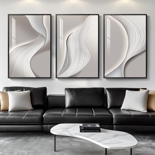 Large Framed Modern Abstract Wall Art for Living Room, 3 Piece 24x36 In - color: Grey Melody, size: 24" W x 36" H x 3 pieces