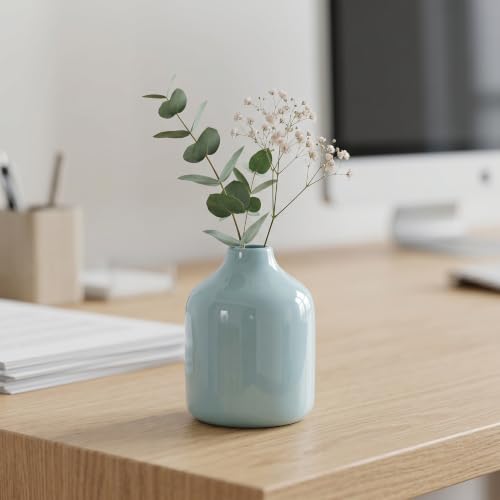 Sunddo Blue Ceramic Vase, 5 Inch - color: Light Blue, size: 5 inch