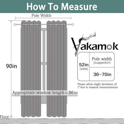 Yakamok Grey Room Darkening Curtains 52x90 inch Gray Grommet-Living Room - color: Grey, size: 52"W x 90"L (Pack of 2)