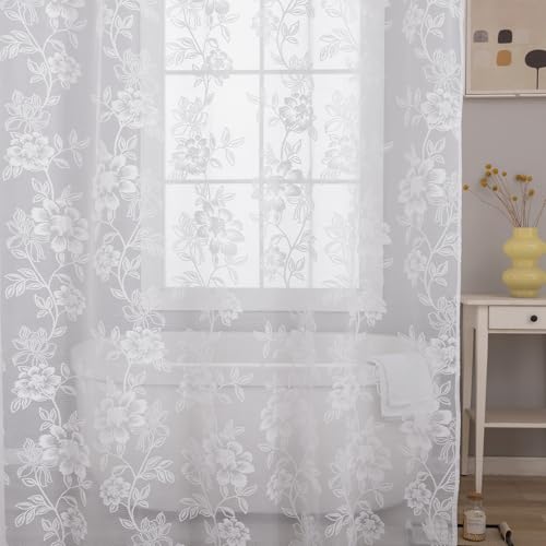 White Lace Shower Curtain with Attached Valance, 72 x 72 Inch 1 Panel - color: White, size: 72"W x 72"L (Pack of 1)