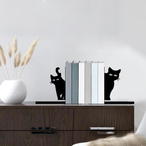 Decorative Black Cat Bookends, Metal
