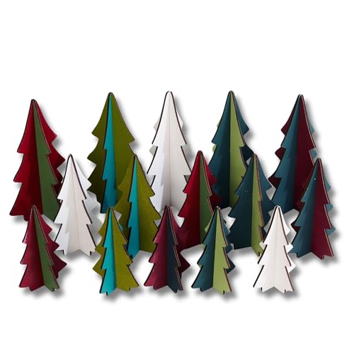 Your Heart's Content Set of 15 Wooden Trees, Interlocking Design, Classic Christmas Tree Figurines Mantel Decor, Handmade USA, Sustainable Holiday Decor (Classic Set 15) - color: Classic Set 15