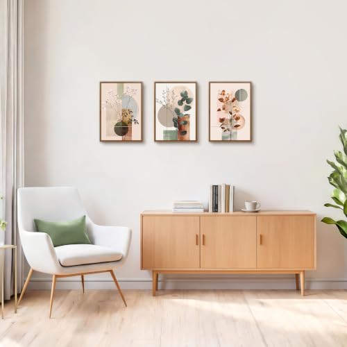 WENGTIAO Boho Neutral Abstract Botanical Framed Canvas Wall Art 12"x16"x3 - color: Boho Neutral Abstract Botanical, size: 12"x16"x3Pcs