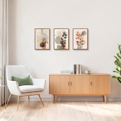 WENGTIAO Boho Neutral Abstract Botanical Framed Canvas Wall Art 12"x16"x3 - color: Boho Neutral Abstract Botanical, size: 12"x16"x3Pcs
