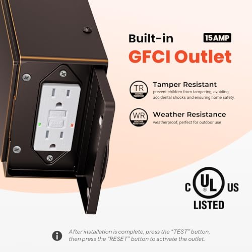 Gleamz Porch Light with GFCI Outlet, Bronze Outdoor Light with Outlet - color: Oil-Rubbed Bronze