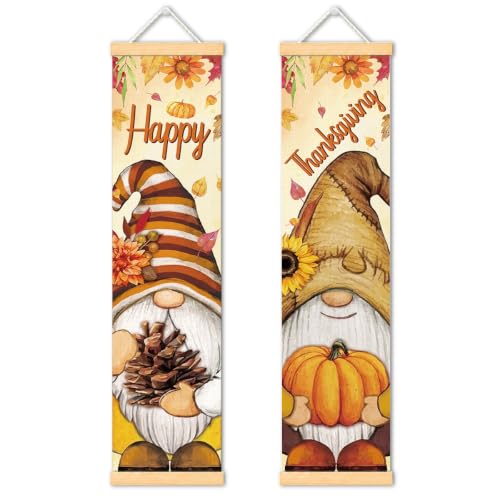 Happy Thanksgiving Gnome Door Banner Set of 2, Pumpkin Porch Decor for Home - color: Color 16