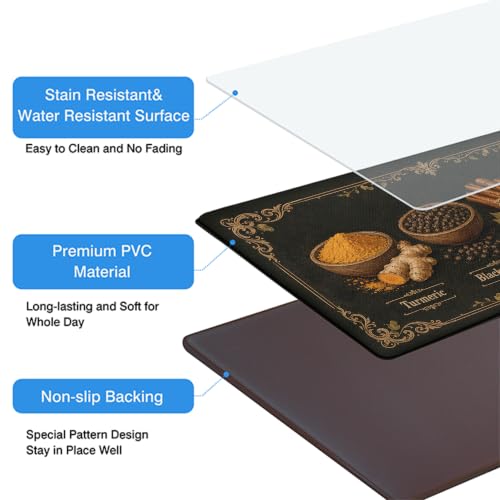 Kitchen Rugs for Floor 2 Pcs Memory Foam Padded Anti Fatigue Kitchen Mat - color: Black Spice