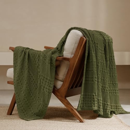 PHF Lightweight 100% Cotton Waffle Throw Blanket for Couch, Capulet Olive - color: 05 Capulet Olive, size: Throw(50"x60")