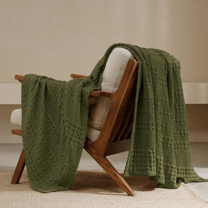 PHF Lightweight 100% Cotton Waffle Throw Blanket for Couch, Capulet Olive - color: 05 Capulet Olive, size: Throw(50"x60")