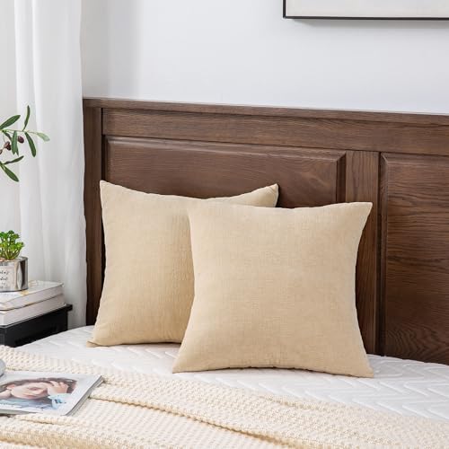 GAWAMAY Beige Chenille Throw Pillow Covers 24x24 Set of 2 for Couch - color: Beige, size: 24" x 24" (Pack of 2)