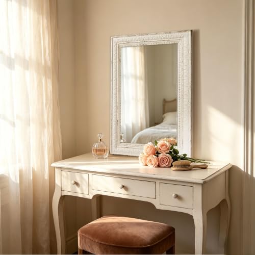 Large Vintage Mirrors for Wall 24 x 36 inches, Distressed White