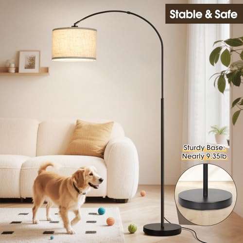 Dimmable Floor Lamp, Arc Floor Lamp with Dimmer, Black Standing Lamp with Adjustable Hanging Shade, Over Couch Tall Reading Light, Modern Pole Lamp for Living Room Bedroom, 9W LED Bulb Included - color: Black