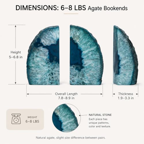 AMOYSTONE Teal Agate Bookends Study Book Stoppers for Large Hardcover Books - color: Teal, size: 6-8 Pounds