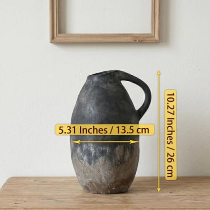 Rustic Ceramic Vase with Handle, 10.3 Inch, Terracotta Decor - color: Black