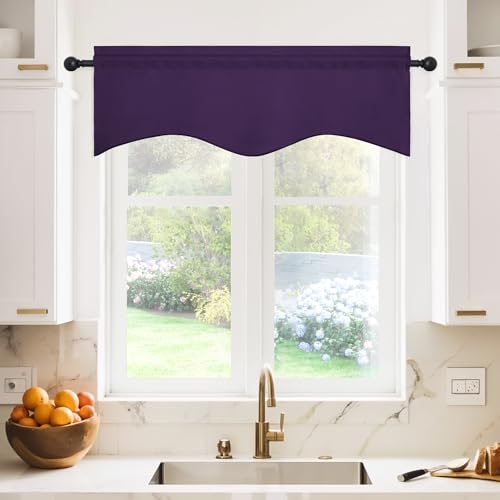 NICETOWN 2 Panels Olive Green Kitchen Valances for Windows, 42W x 18L - color: Royal Purple, size: 42"W x 18"L (Pack of 2)