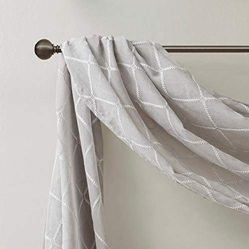 Madison Park Sheer Curtain Scarf for Kitchen, 1 Panels 50x144 Grey - color: Grey, size: 50"W x 144"L (Pack of 1)