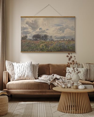 ARPEOTCY Extra Large Framed Wall Art, Retro Sky Field Landscape, 36x54In - color: Windy Countryside